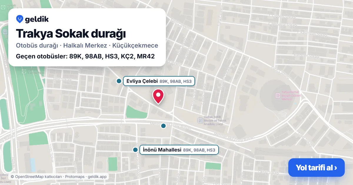 Trakya Sokak otobüs durağı haritada: konumu ve yakındaki duraklar