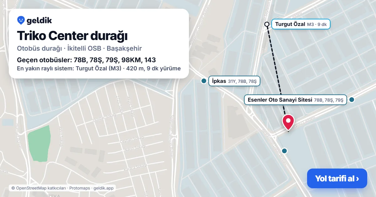 Triko Center otobüs durağı haritada: konumu ve yakındaki duraklar