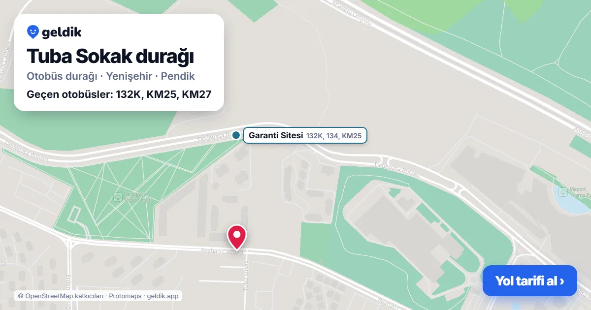 Tuba Sokak otobüs durağı haritada: konumu ve yakındaki duraklar