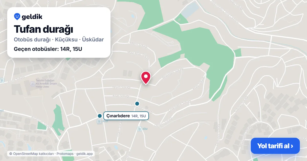Tufan otobüs durağı haritada: konumu ve yakındaki duraklar