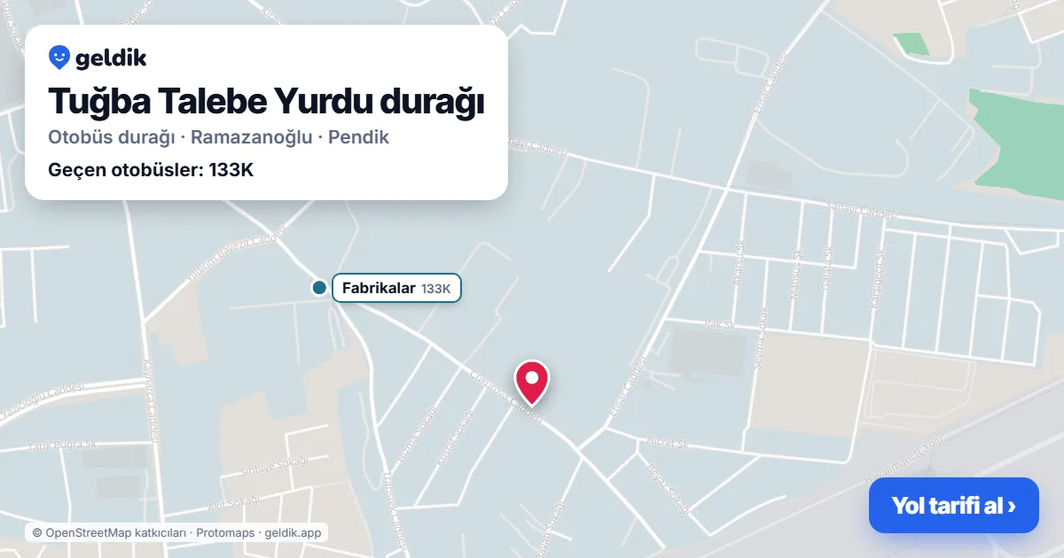 Tuğba Talebe Yurdu otobüs durağı haritada: konumu ve yakındaki duraklar