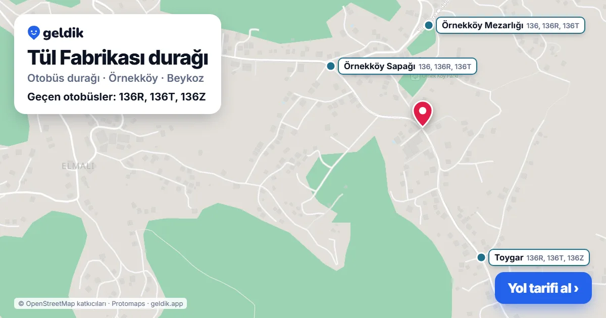 Tül Fabrikası otobüs durağı haritada: konumu ve yakındaki duraklar