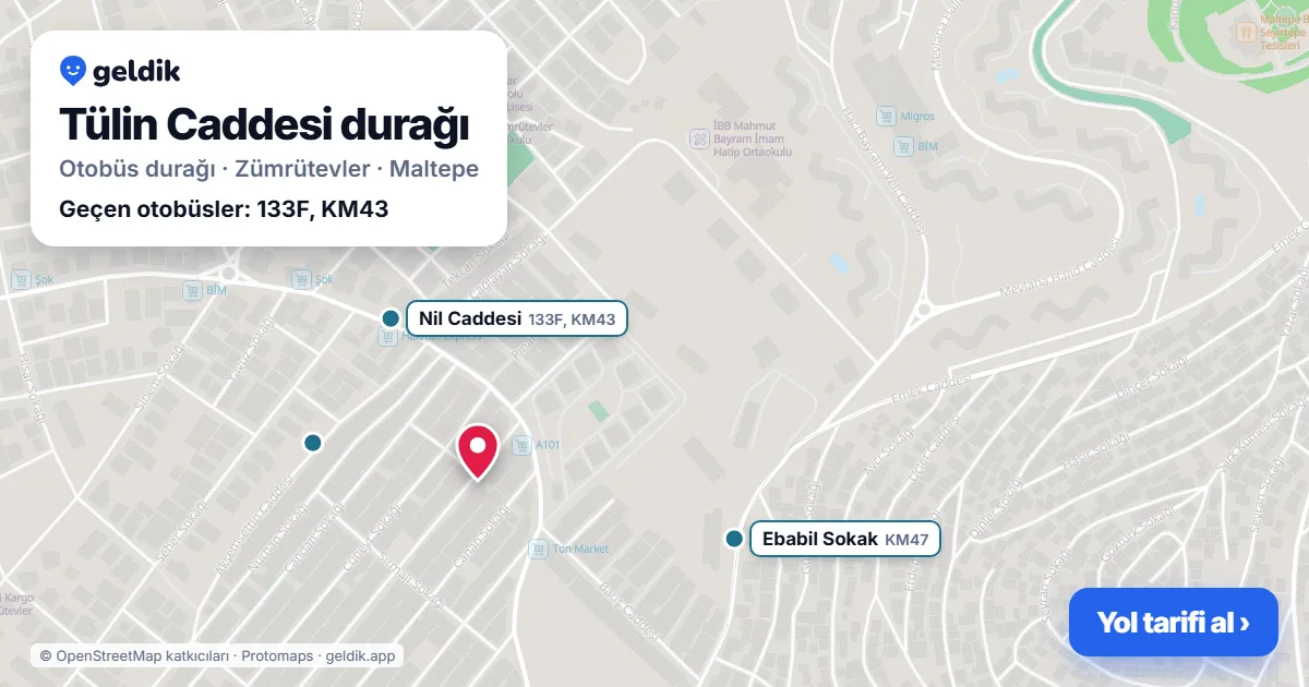 Tülin Caddesi otobüs durağı haritada: konumu ve yakındaki duraklar