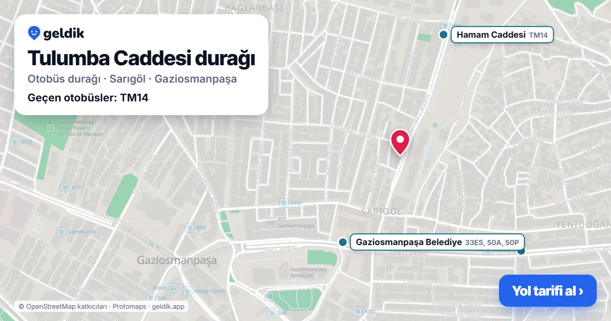 Tulumba Caddesi otobüs durağı haritada: konumu ve yakındaki duraklar