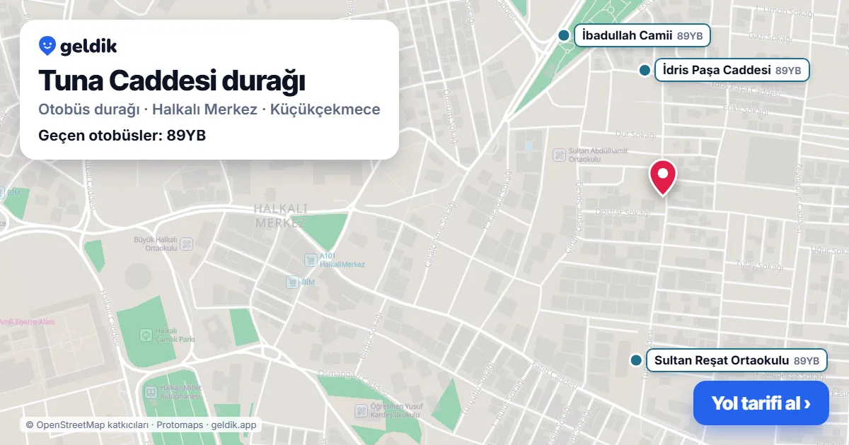 Tuna Caddesi otobüs durağı haritada: konumu ve yakındaki duraklar