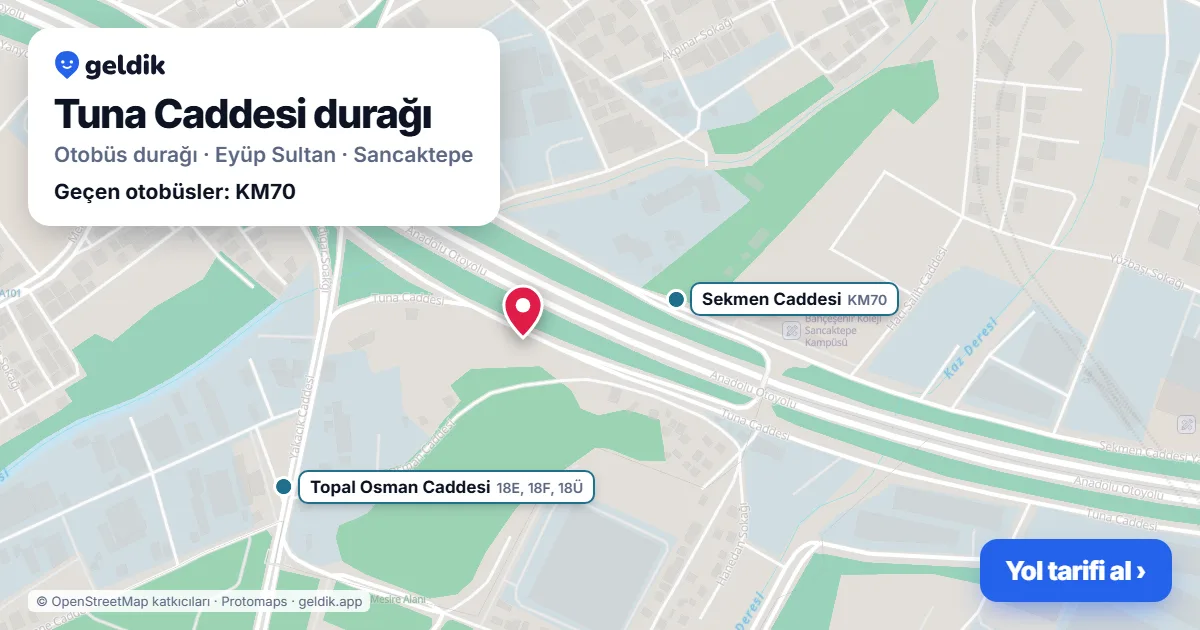Tuna Caddesi otobüs durağı haritada: konumu ve yakındaki duraklar
