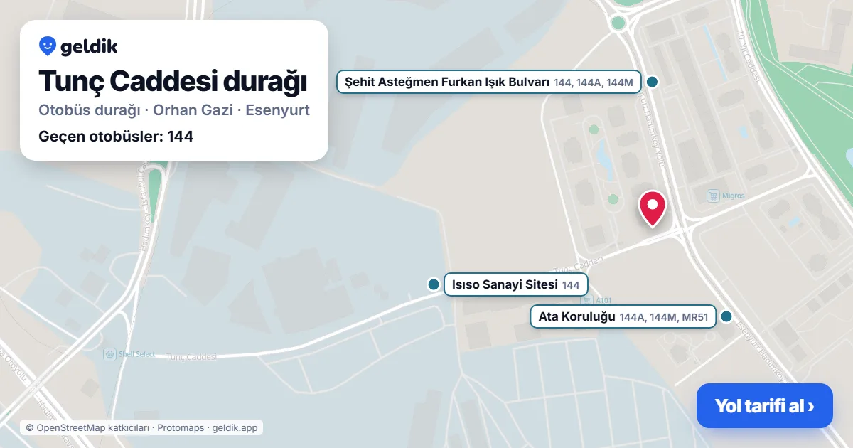Tunç Caddesi otobüs durağı haritada: konumu ve yakındaki duraklar