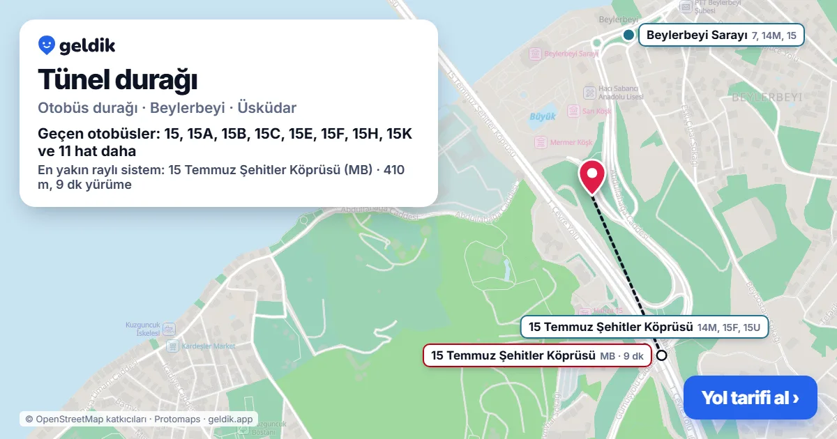Tünel otobüs durağı haritada: konumu ve yakındaki duraklar