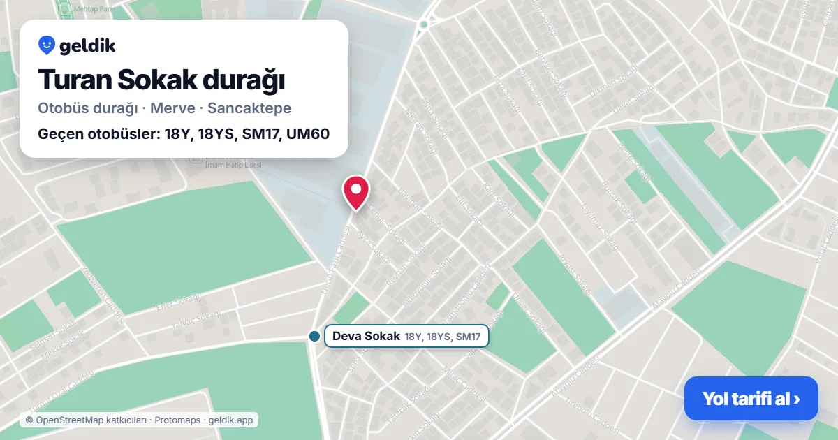 Turan Sokak otobüs durağı haritada: konumu ve yakındaki duraklar