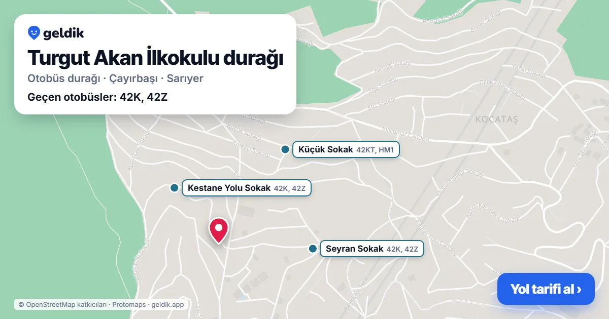 Turgut Akan İlkokulu otobüs durağı haritada: konumu ve yakındaki duraklar