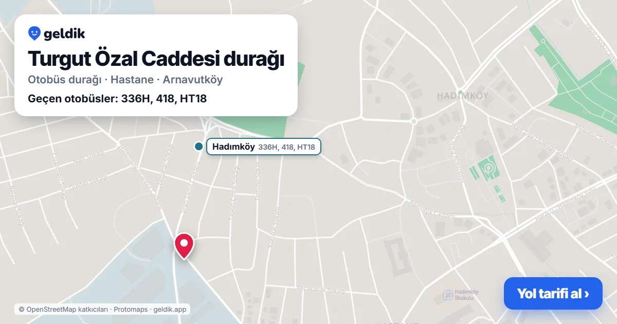 Turgut Özal Caddesi otobüs durağı haritada: konumu ve yakındaki duraklar