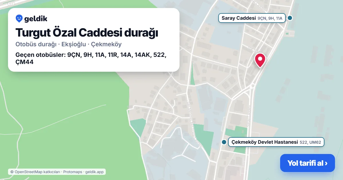 Turgut Özal Caddesi otobüs durağı haritada: konumu ve yakındaki duraklar