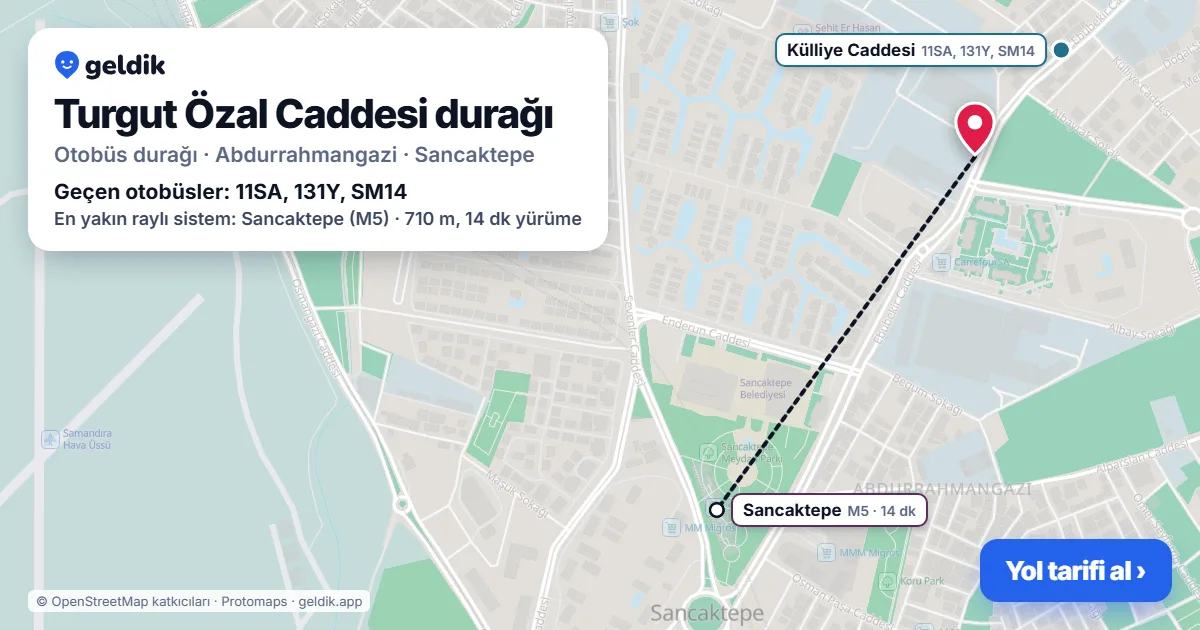 Turgut Özal Caddesi otobüs durağı haritada: konumu ve yakındaki duraklar