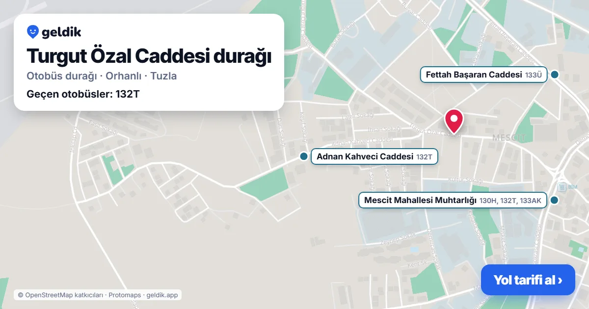 Turgut Özal Caddesi otobüs durağı haritada: konumu ve yakındaki duraklar