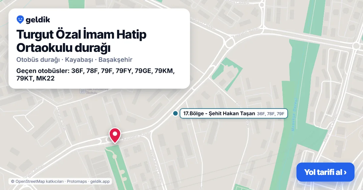 Turgut Özal İmam Hatip Ortaokulu otobüs durağı haritada: konumu ve yakındaki duraklar
