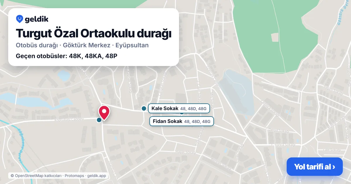 Turgut Özal Ortaokulu otobüs durağı haritada: konumu ve yakındaki duraklar