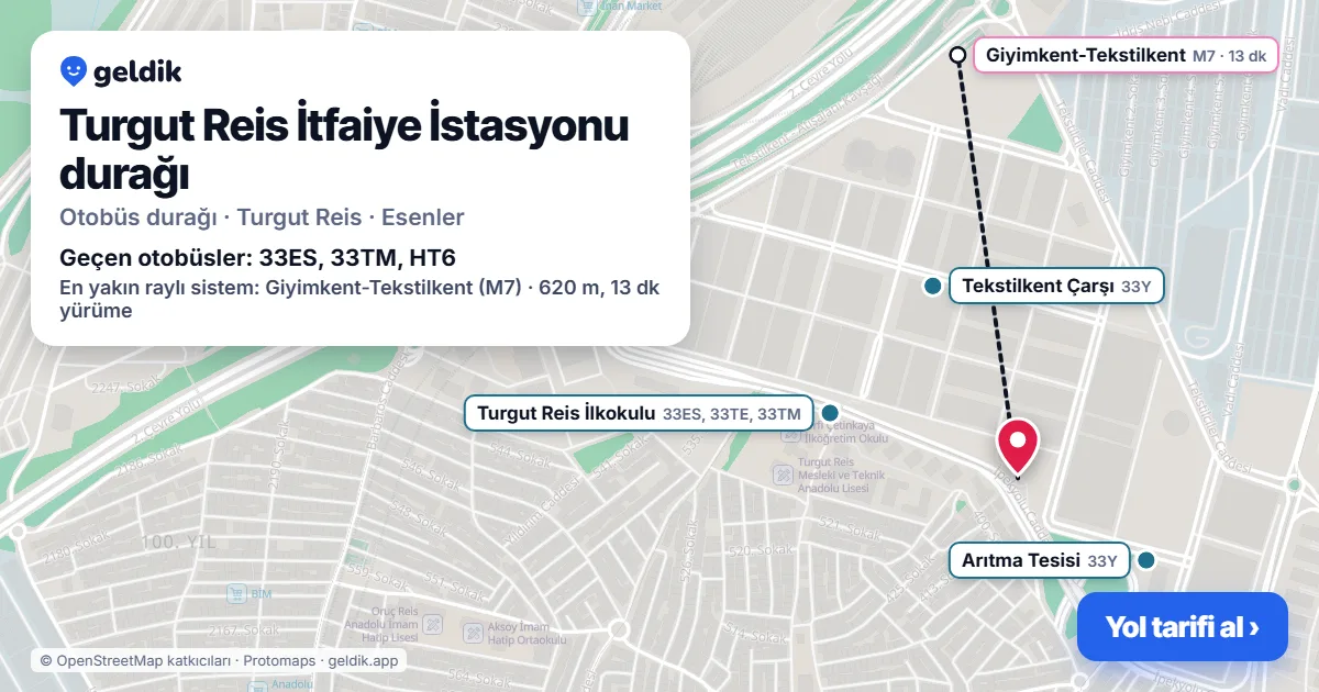 Turgut Reis İtfaiye İstasyonu otobüs durağı haritada: konumu ve yakındaki duraklar
