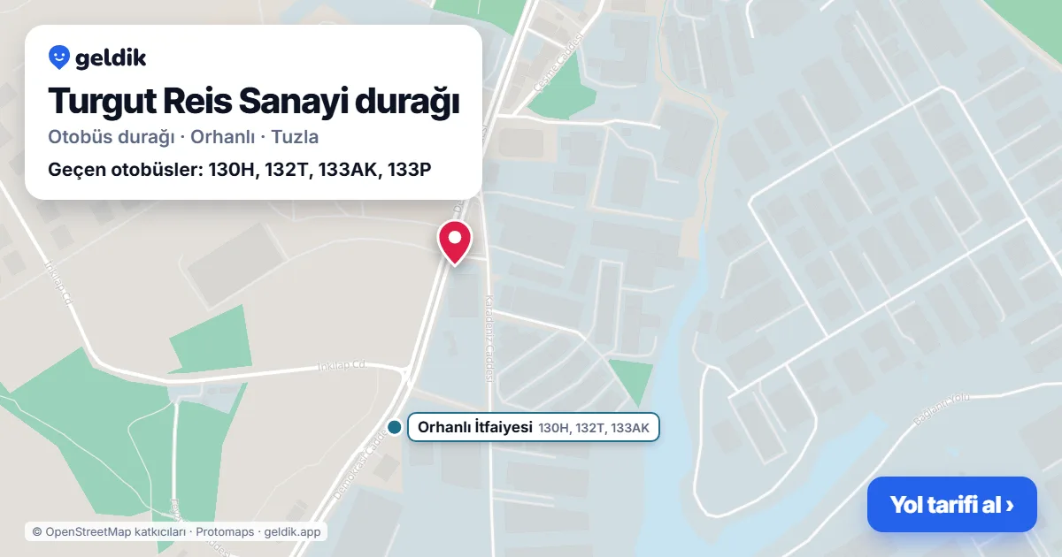 Turgut Reis Sanayi otobüs durağı haritada: konumu ve yakındaki duraklar