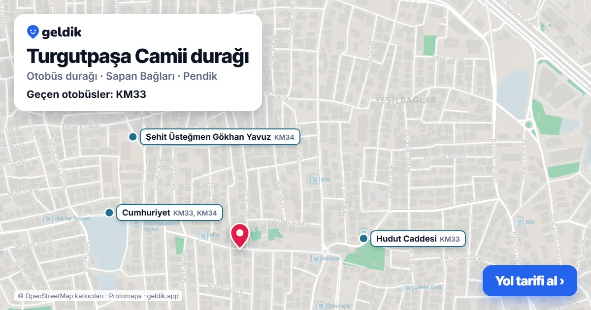 Turgutpaşa Camii otobüs durağı haritada: konumu ve yakındaki duraklar
