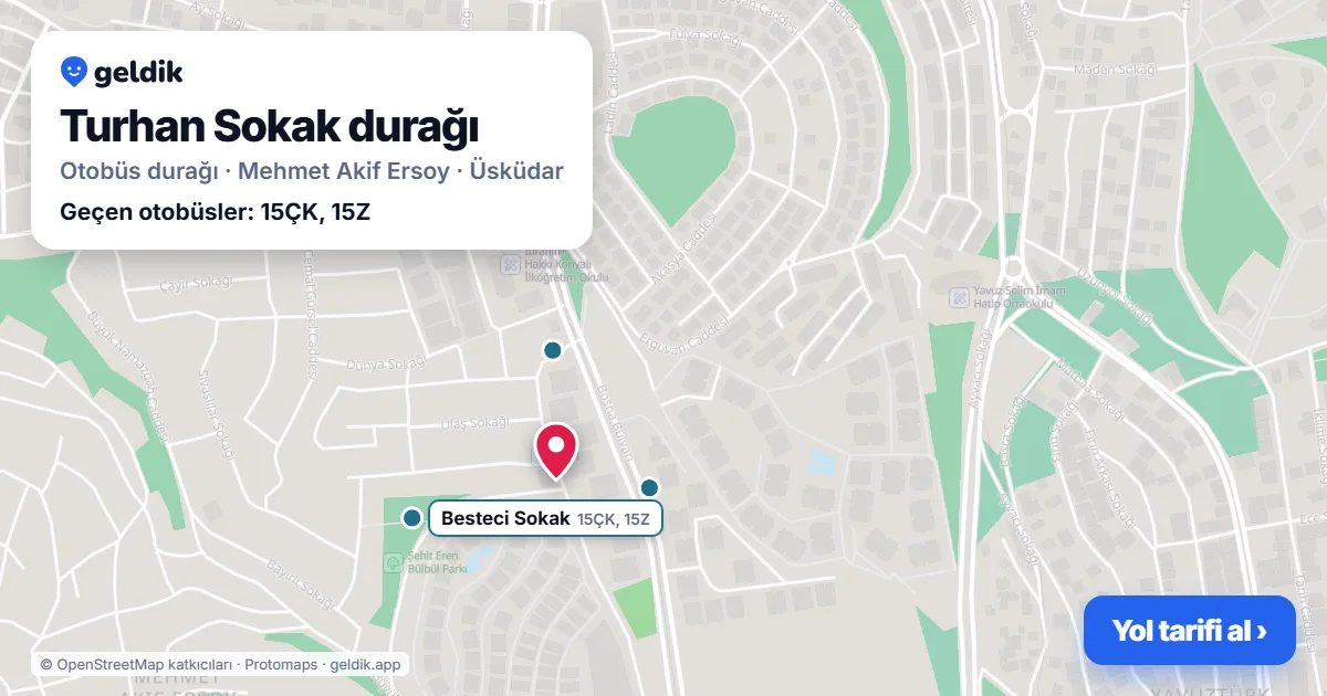Turhan Sokak otobüs durağı haritada: konumu ve yakındaki duraklar