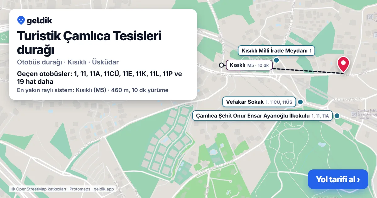 Turistik Çamlıca Tesisleri otobüs durağı haritada: konumu ve yakındaki duraklar