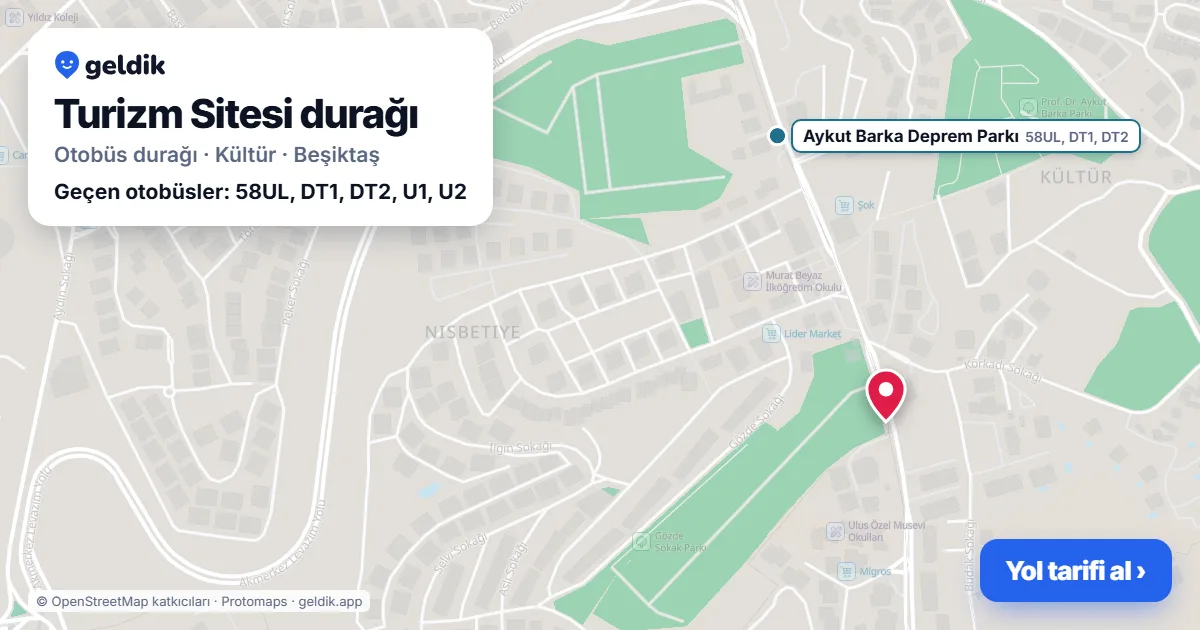 Turizm Sitesi otobüs durağı haritada: konumu ve yakındaki duraklar
