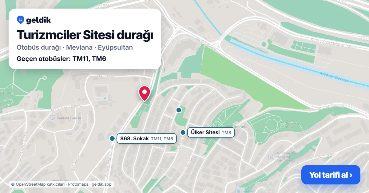 Turizmciler Sitesi otobüs durağı haritada: konumu ve yakındaki duraklar
