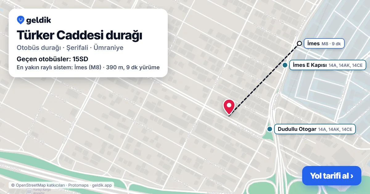 Türker Caddesi otobüs durağı haritada: konumu ve yakındaki duraklar