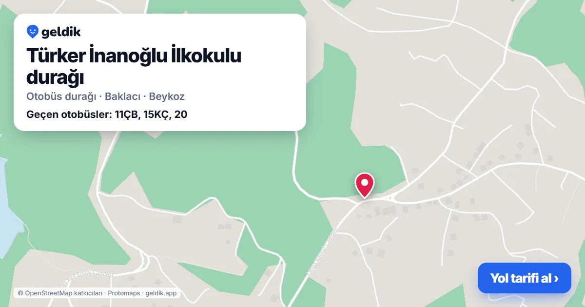 Türker İnanoğlu İlkokulu otobüs durağı haritada: konumu ve yakındaki duraklar