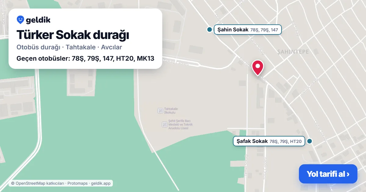 Türker Sokak otobüs durağı haritada: konumu ve yakındaki duraklar