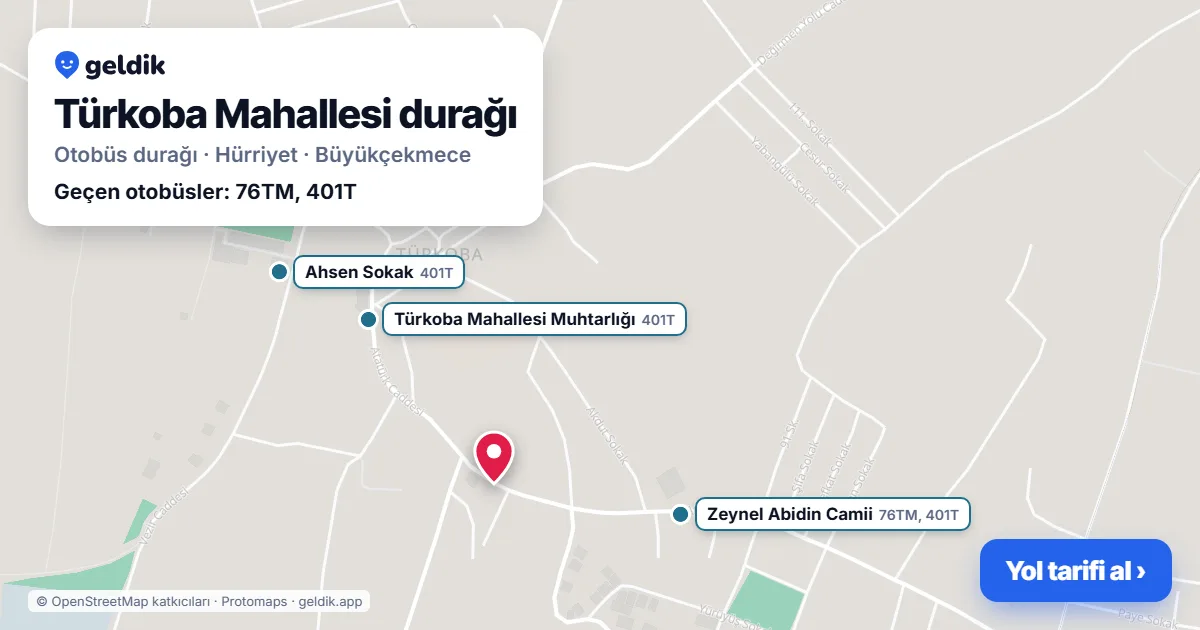 Türkoba Mahallesi otobüs durağı haritada: konumu ve yakındaki duraklar