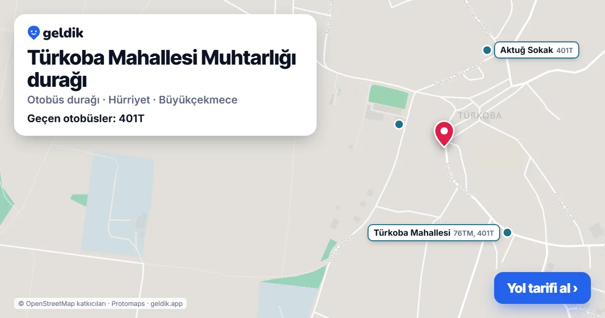 Türkoba Mahallesi Muhtarlığı otobüs durağı haritada: konumu ve yakındaki duraklar