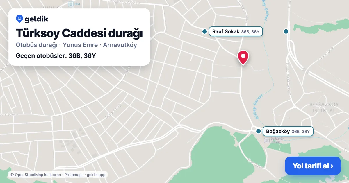 Türksoy Caddesi otobüs durağı haritada: konumu ve yakındaki duraklar