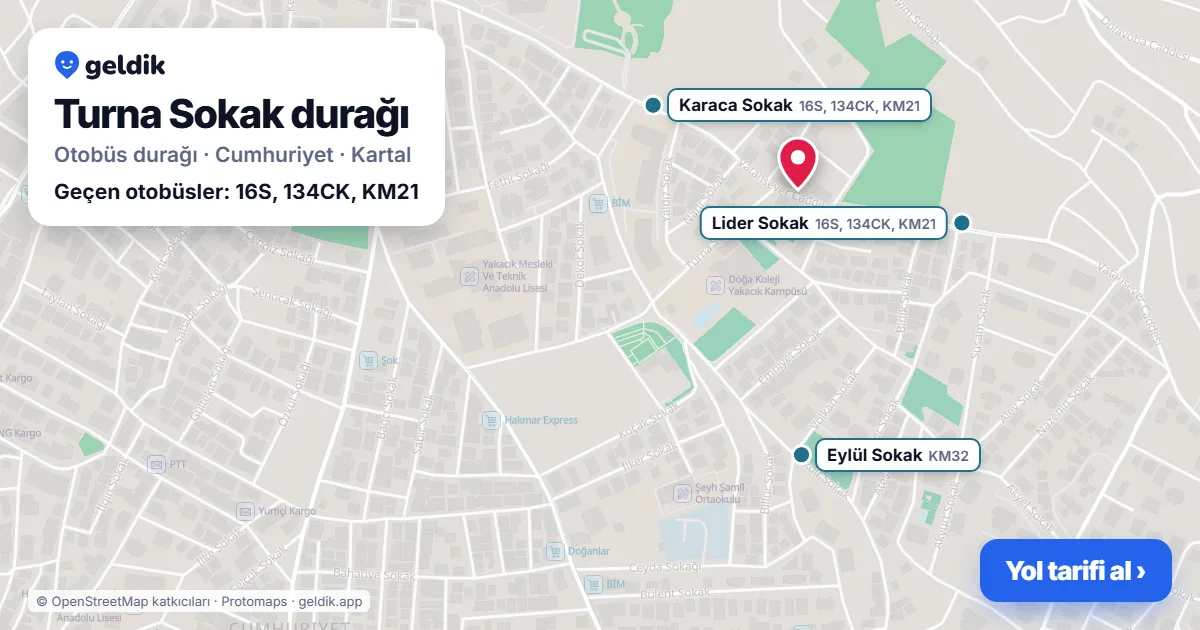 Turna Sokak otobüs durağı haritada: konumu ve yakındaki duraklar