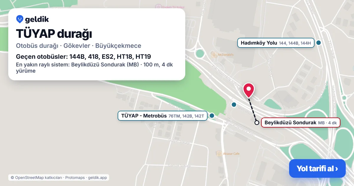 TÜYAP otobüs durağı haritada: konumu ve yakındaki duraklar