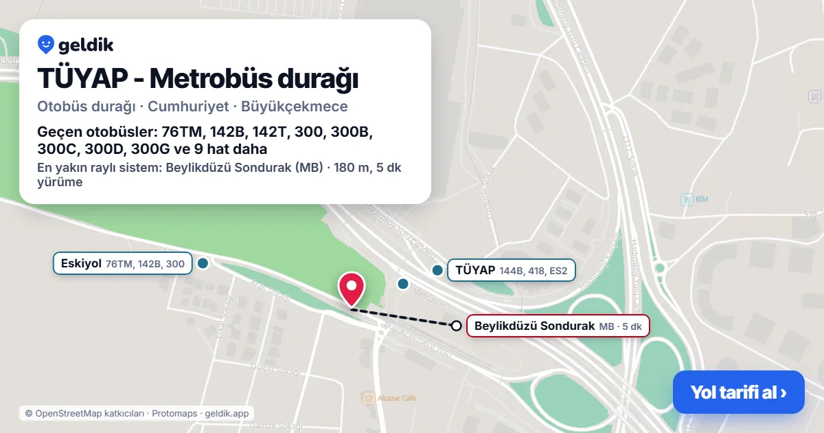 TÜYAP - Metrobüs otobüs durağı haritada: konumu ve yakındaki duraklar