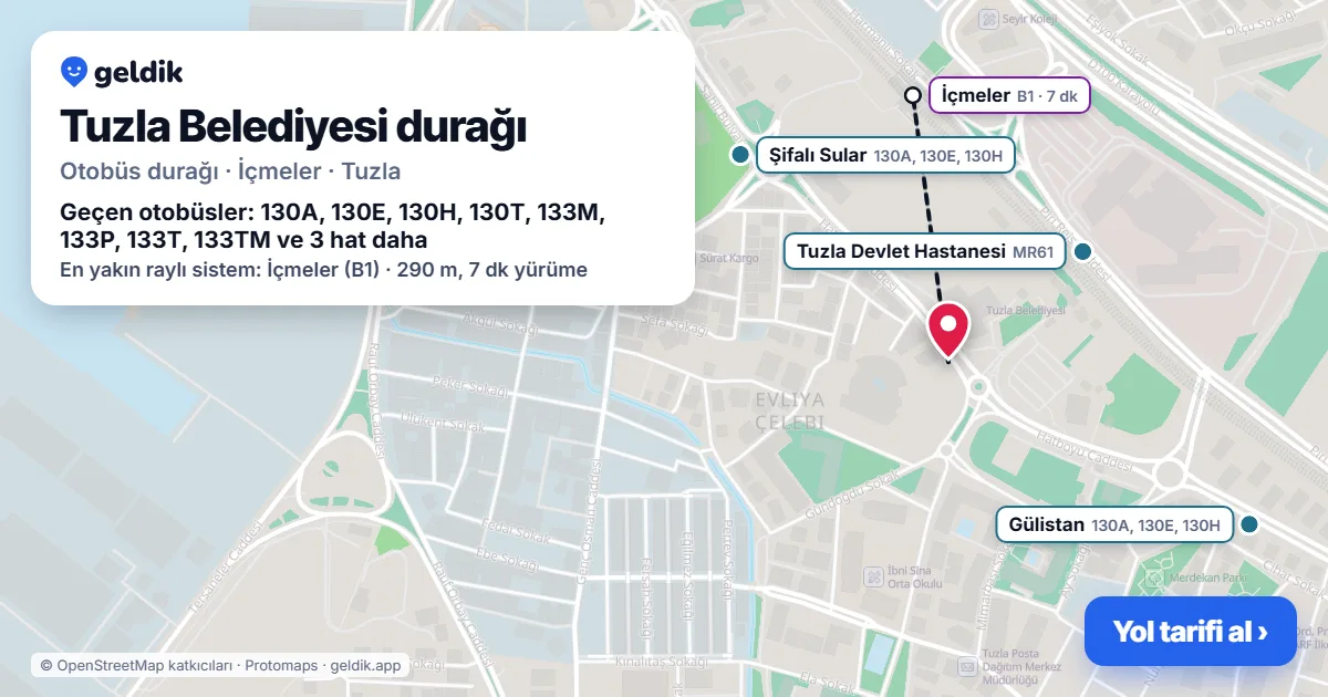 Tuzla Belediyesi otobüs durağı haritada: konumu ve yakındaki duraklar