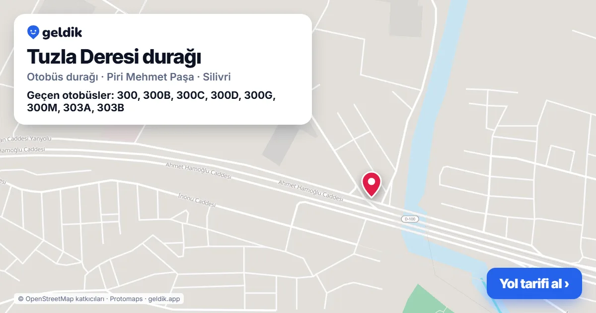 Tuzla Deresi otobüs durağı haritada: konumu ve yakındaki duraklar