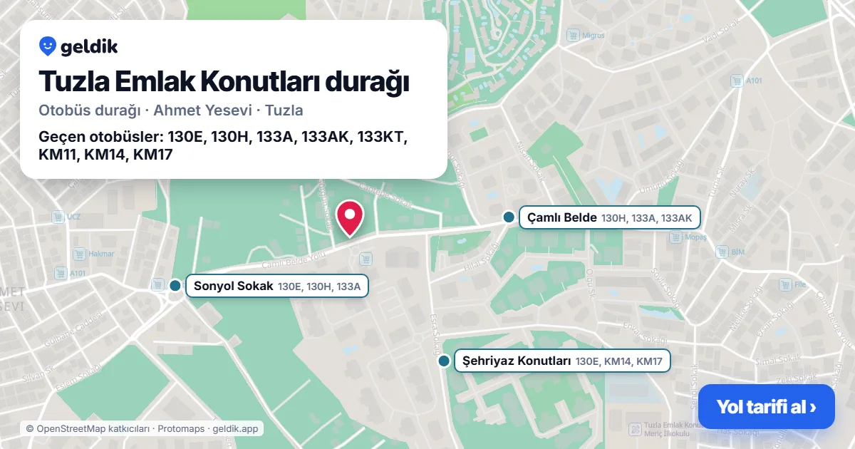 Tuzla Emlak Konutları otobüs durağı haritada: konumu ve yakındaki duraklar