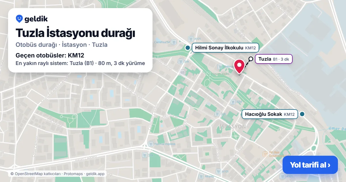 Tuzla İstasyonu otobüs durağı haritada: konumu ve yakındaki duraklar
