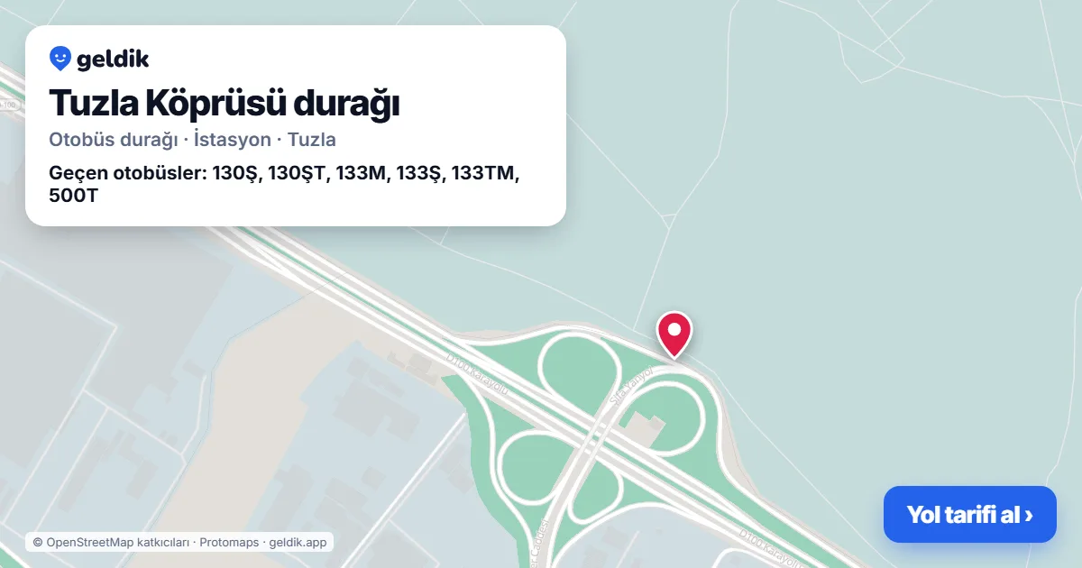 Tuzla Köprüsü otobüs durağı haritada: konumu ve yakındaki duraklar