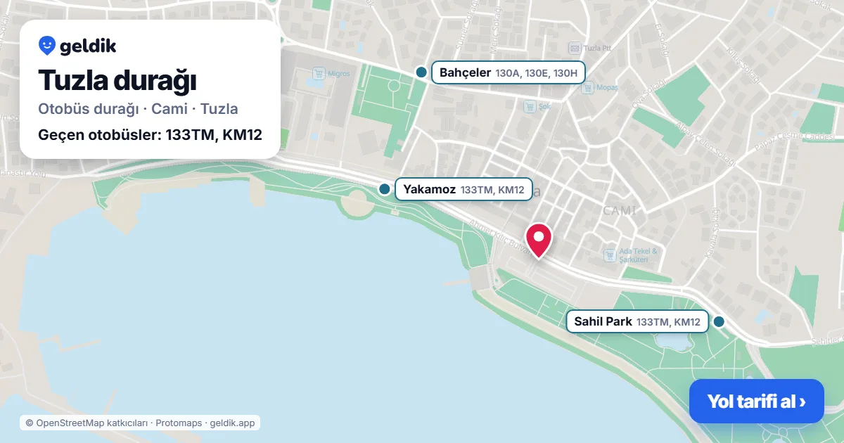Tuzla otobüs durağı haritada: konumu ve yakındaki duraklar