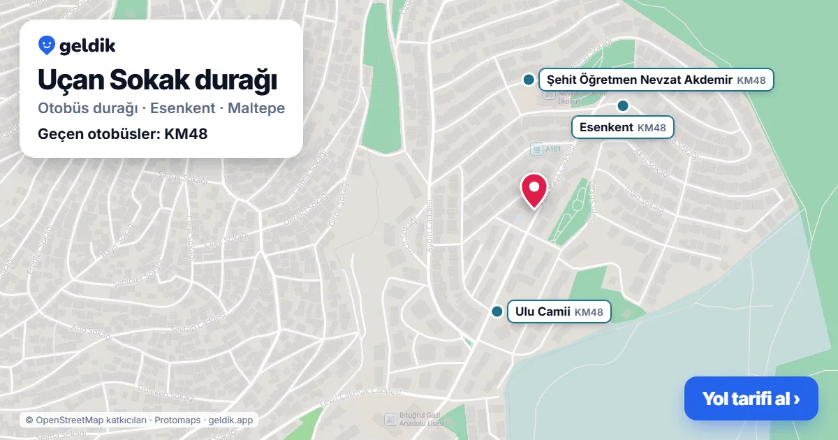 Uçan Sokak otobüs durağı haritada: konumu ve yakındaki duraklar