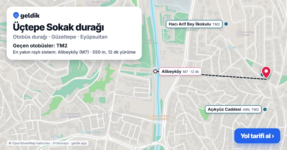 Üçtepe Sokak otobüs durağı haritada: konumu ve yakındaki duraklar
