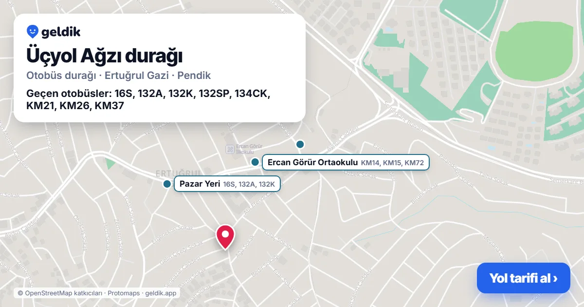 Üçyol Ağzı otobüs durağı haritada: konumu ve yakındaki duraklar