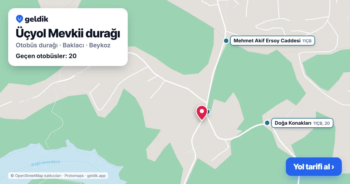 Üçyol Mevkii otobüs durağı haritada: konumu ve yakındaki duraklar