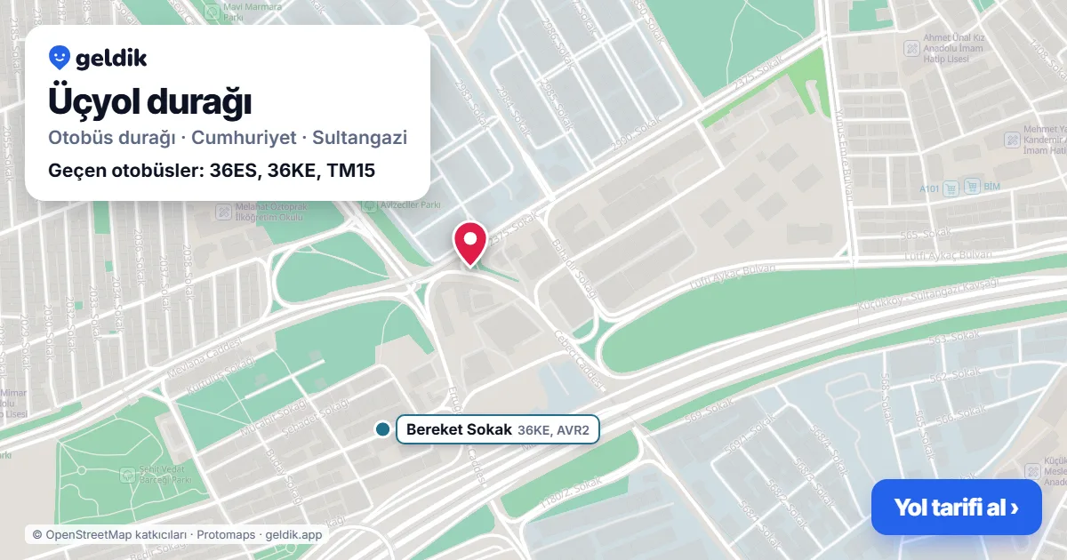 Üçyol otobüs durağı haritada: konumu ve yakındaki duraklar