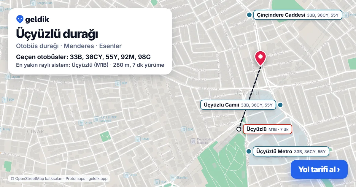 Üçyüzlü otobüs durağı haritada: konumu ve yakındaki duraklar