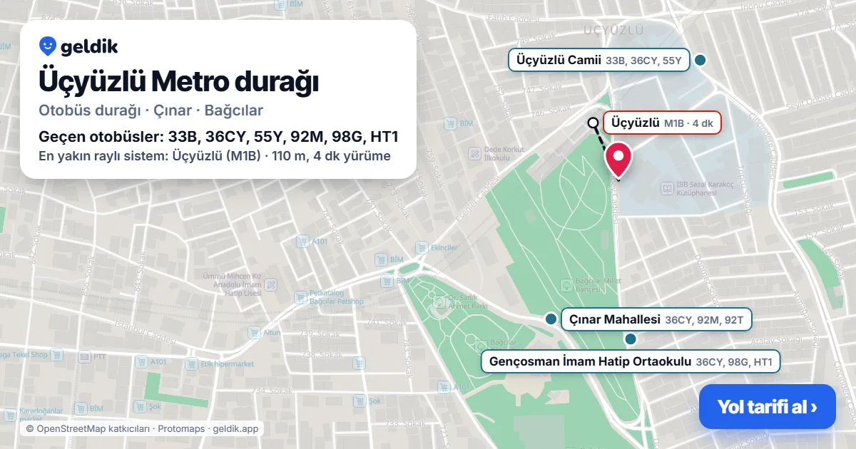 Üçyüzlü Metro otobüs durağı haritada: konumu ve yakındaki duraklar