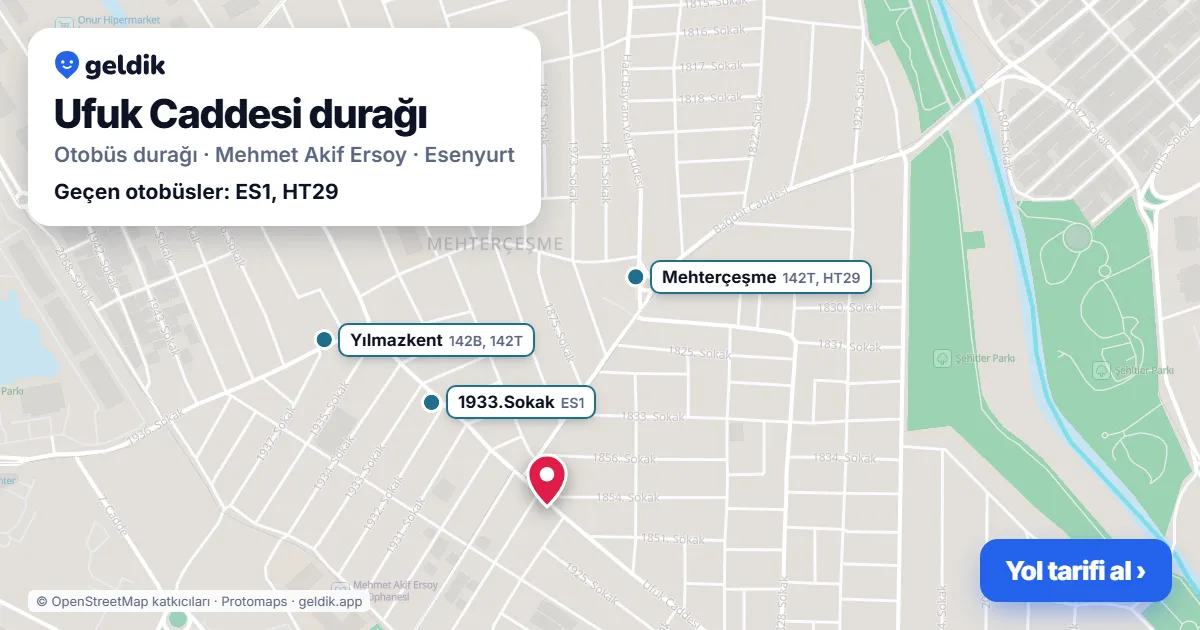 Ufuk Caddesi otobüs durağı haritada: konumu ve yakındaki duraklar